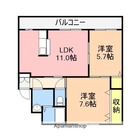 メゾン・ソレアード山木戸(2LDK/3階)の間取り写真