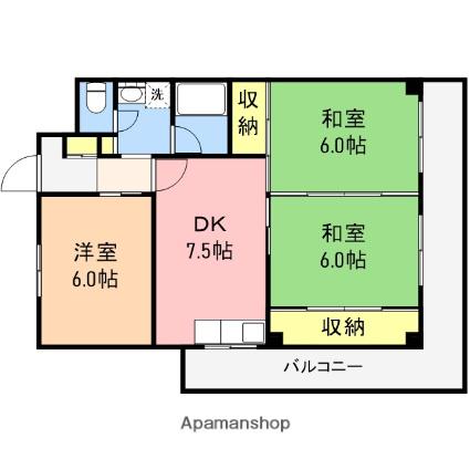 レジオン田辺(3DK/2階)の間取り写真