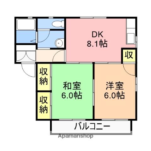 テイセキ物見山ハイツ(2DK/2階)の間取り写真