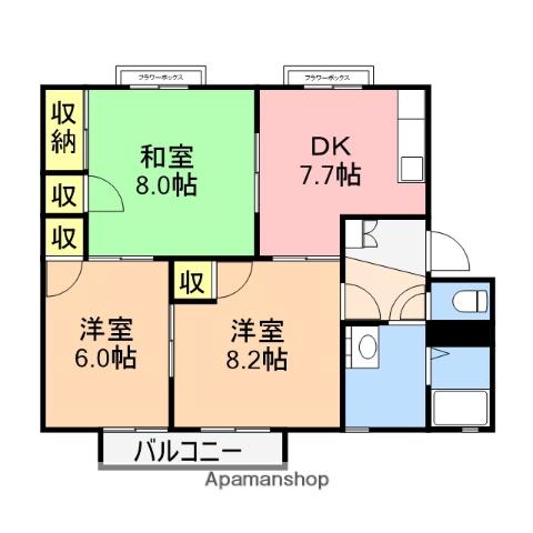 テイセキ物見山ハイツ(3DK/2階)の間取り写真