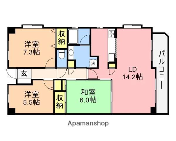 ダイアパレス本馬越(3LDK/3階)の間取り写真