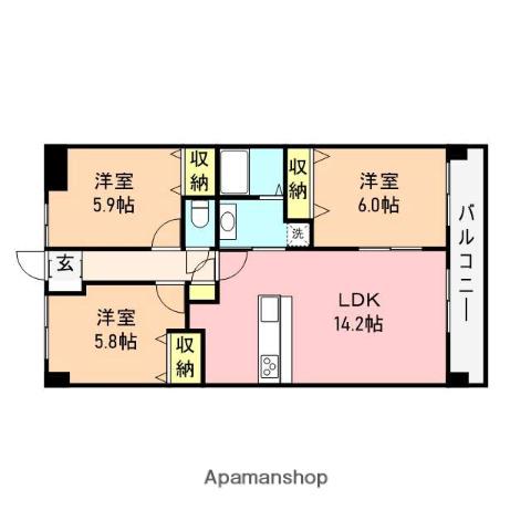エトワール神道寺(3LDK/5階)の間取り写真