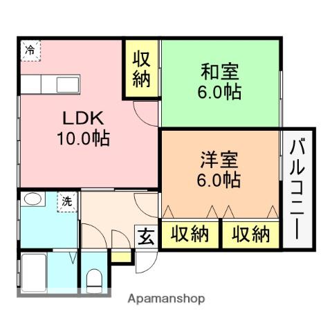 ファミール東本町A(2LDK/2階)の間取り写真