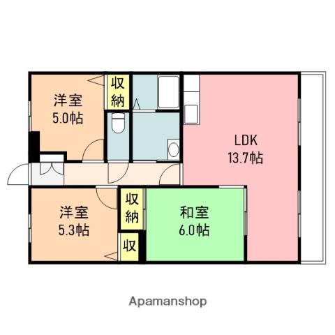 ベルメゾン網川原(3LDK/3階)の間取り写真