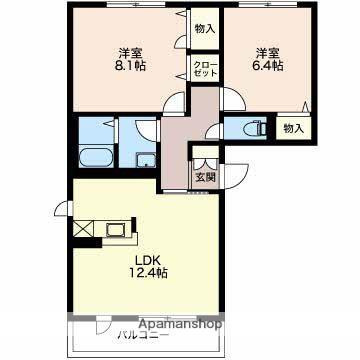 ベレオ南笹口Ⅱ(2LDK/2階)の間取り写真