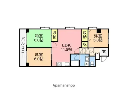 ホポロ東万代(3LDK/1階)の間取り写真