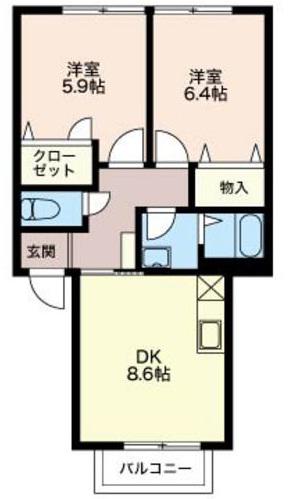 ベルドミール・ソシア(2DK/2階)の間取り写真