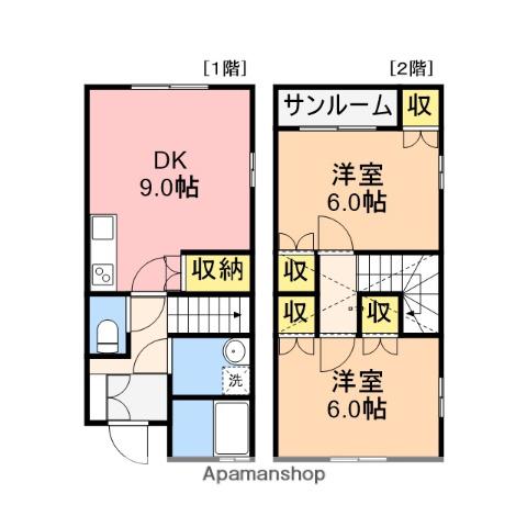 グランドソレイユ牡丹山(2DK/2階)の間取り写真