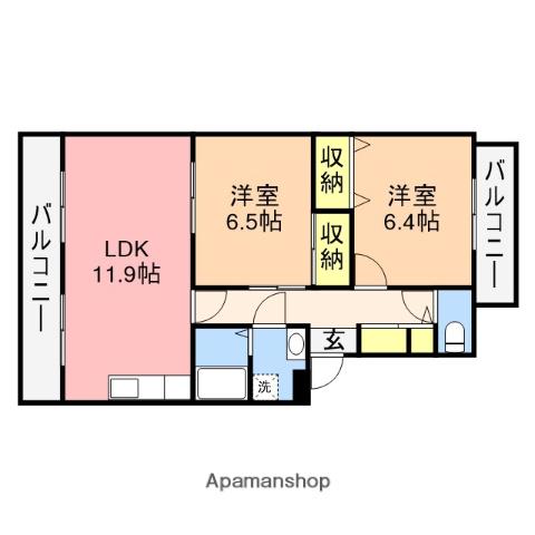 グランディール緑町(2LDK/3階)の間取り写真