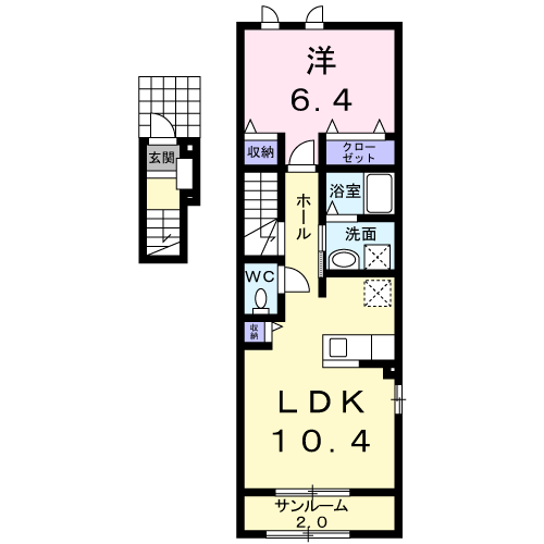 ミルキーパーク城所Ⅱ(1LDK/2階)の間取り写真