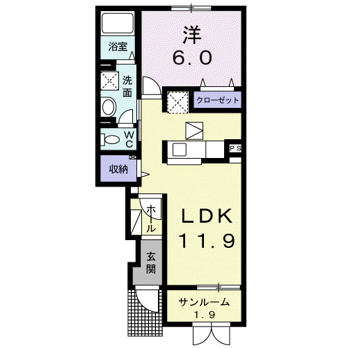 フェイシス横越Ⅰ(1LDK/1階)の間取り写真