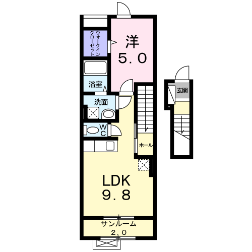 ロージィ・コート(1LDK/2階)の間取り写真