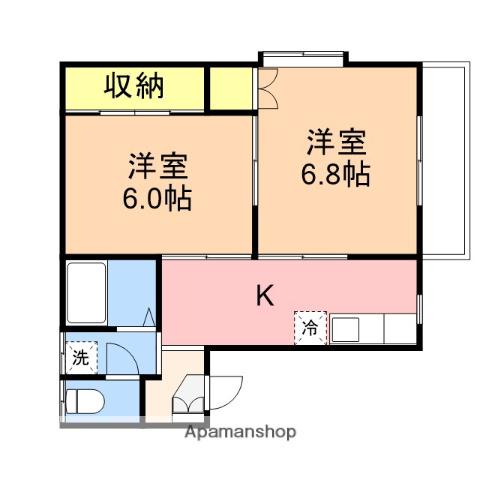 コーポもとみ(2K/2階)の間取り写真