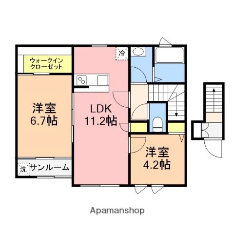 LE CIEL Ⅰ(2LDK/2階)の間取り写真