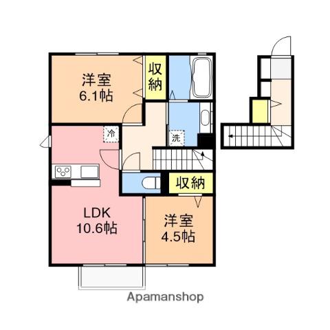 クレア B棟(2LDK/2階)の間取り写真