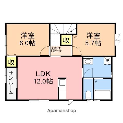 ミ・ピアーチェ(2LDK/2階)の間取り写真