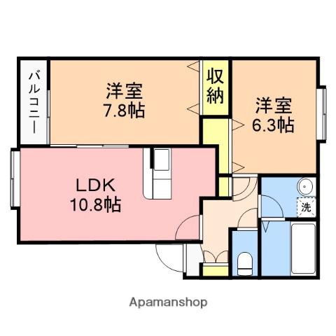 パークⅠ(2LDK/2階)の間取り写真