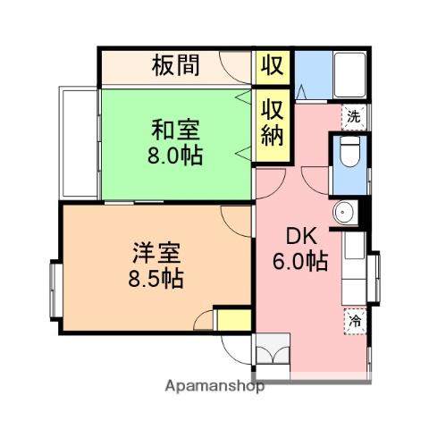 マインドキャッスルB棟(2DK/2階)の間取り写真