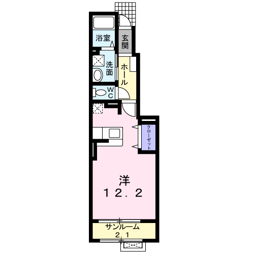 ソレアードⅠ(ワンルーム/1階)の間取り写真