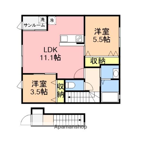 アルチェ女池(2LDK/2階)の間取り写真