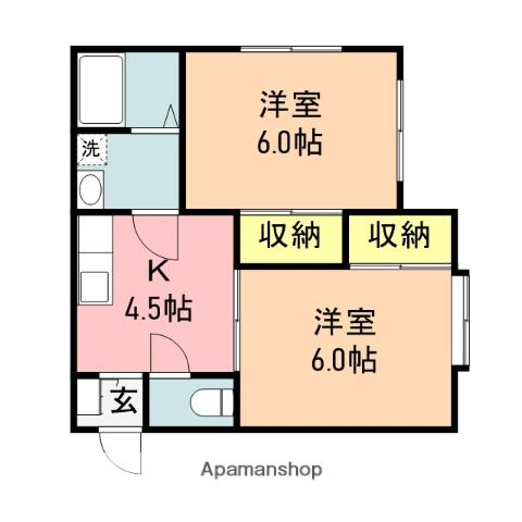 ハイツKURA C棟(2K/1階)の間取り写真