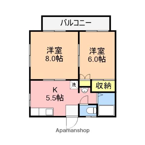 グリーンハイムⅡ(2K/2階)の間取り写真