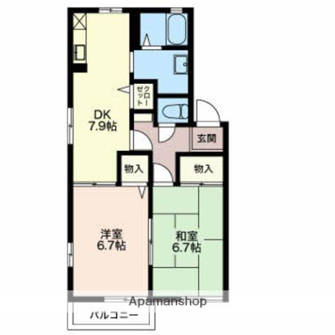 ベルシティ B(2DK/1階)の間取り写真
