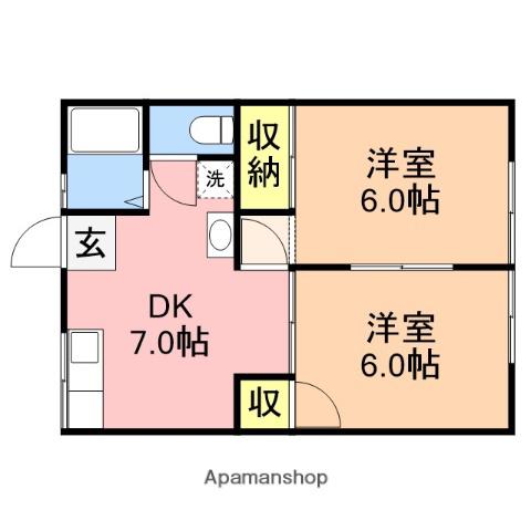 竹の原ハイツB(2DK/1階)の間取り写真
