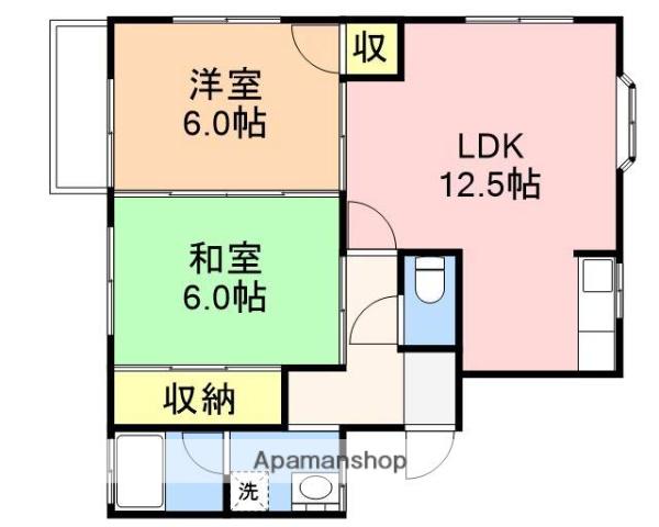 ハイツレグルスB(2LDK/1階)の間取り写真