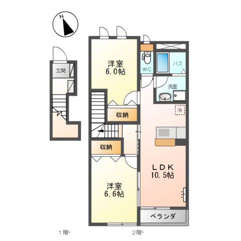 ピースフル(2LDK/2階)の間取り写真