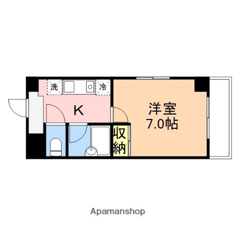 ワンノール堀之内(1K/3階)の間取り写真