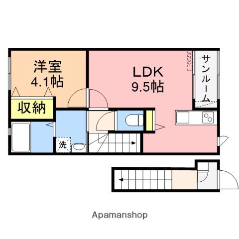 ラソールB(1LDK/2階)の間取り写真