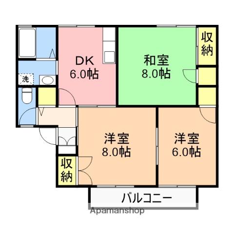 セジュール萌木野B(3DK/2階)の間取り写真