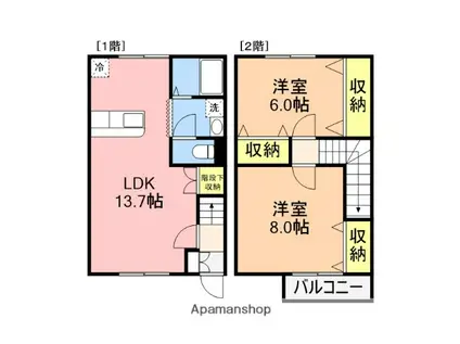 プリムヴェール 弐番館(2LDK/1階)の間取り写真