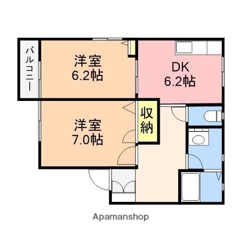 フラットKI(2DK/1階)の間取り写真