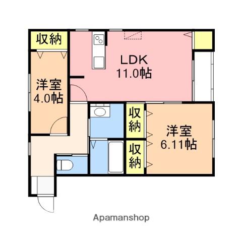 LUNAラポルテ(2LDK/1階)の間取り写真