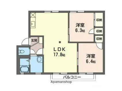 グリーンビレッジA棟(2LDK/2階)の間取り写真