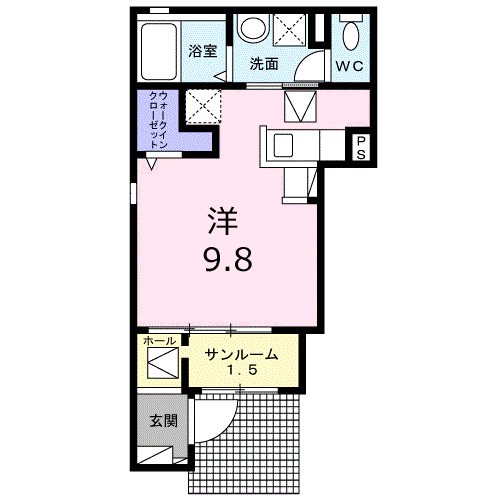 アンジュコーテ(ワンルーム/1階)の間取り写真