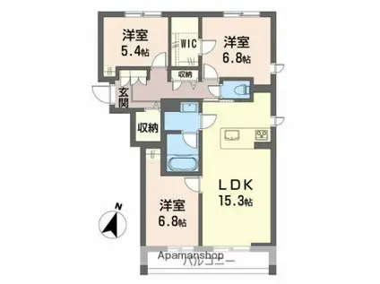 米山3丁目シャーメゾン(3LDK/1階)の間取り写真