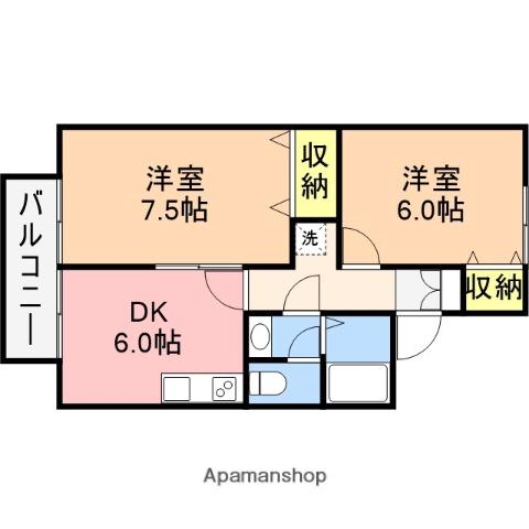 サプライム新和B(2DK/1階)の間取り写真