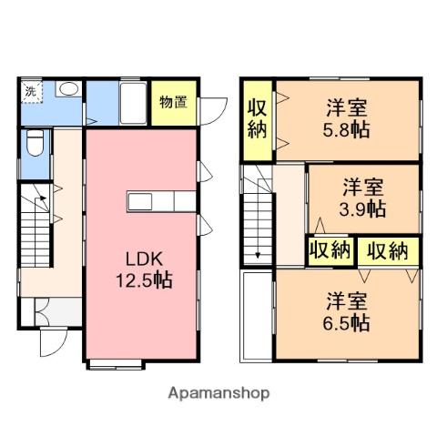 新潟県新潟市江南区 2階建 築20年(3LDK)の間取り写真
