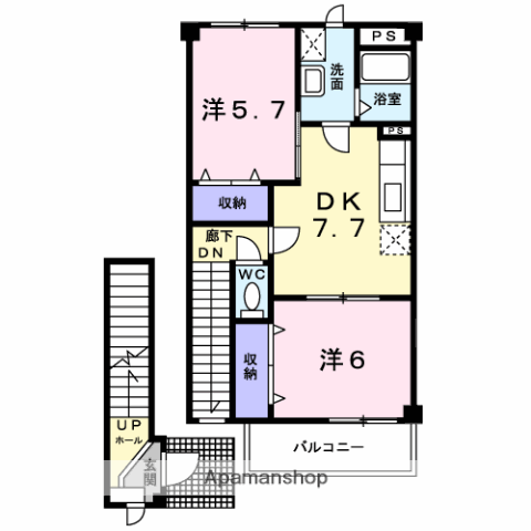 フルブルームヒルズ(2DK/2階)の間取り写真