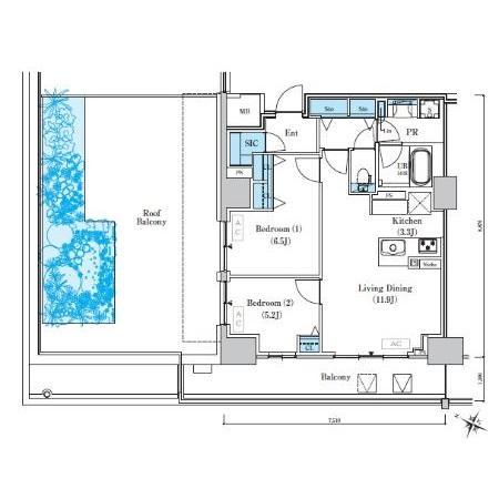 ロイヤルパークスER万代(2LDK/6階)の間取り写真