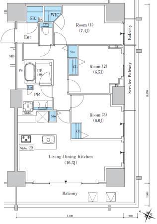 ロイヤルパークスER万代(3LDK/13階)の間取り写真