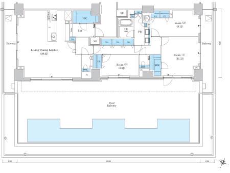 ロイヤルパークスER万代(3LDK/12階)の間取り写真