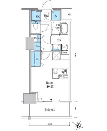ロイヤルパークスER万代(ワンルーム/5階)の間取り写真