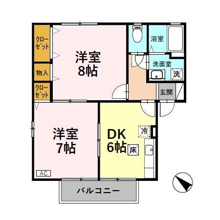 ハピネスクローバー(2DK/1階)の間取り写真