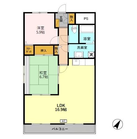 ディセット・ハイム牡丹山(2LDK/1階)の間取り写真