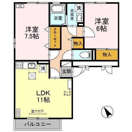 リバーフォート阿賀 B(2LDK/1階)の間取り写真