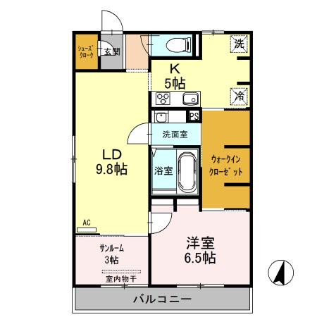 SKY TERRACEⅠ(1LDK/3階)の間取り写真